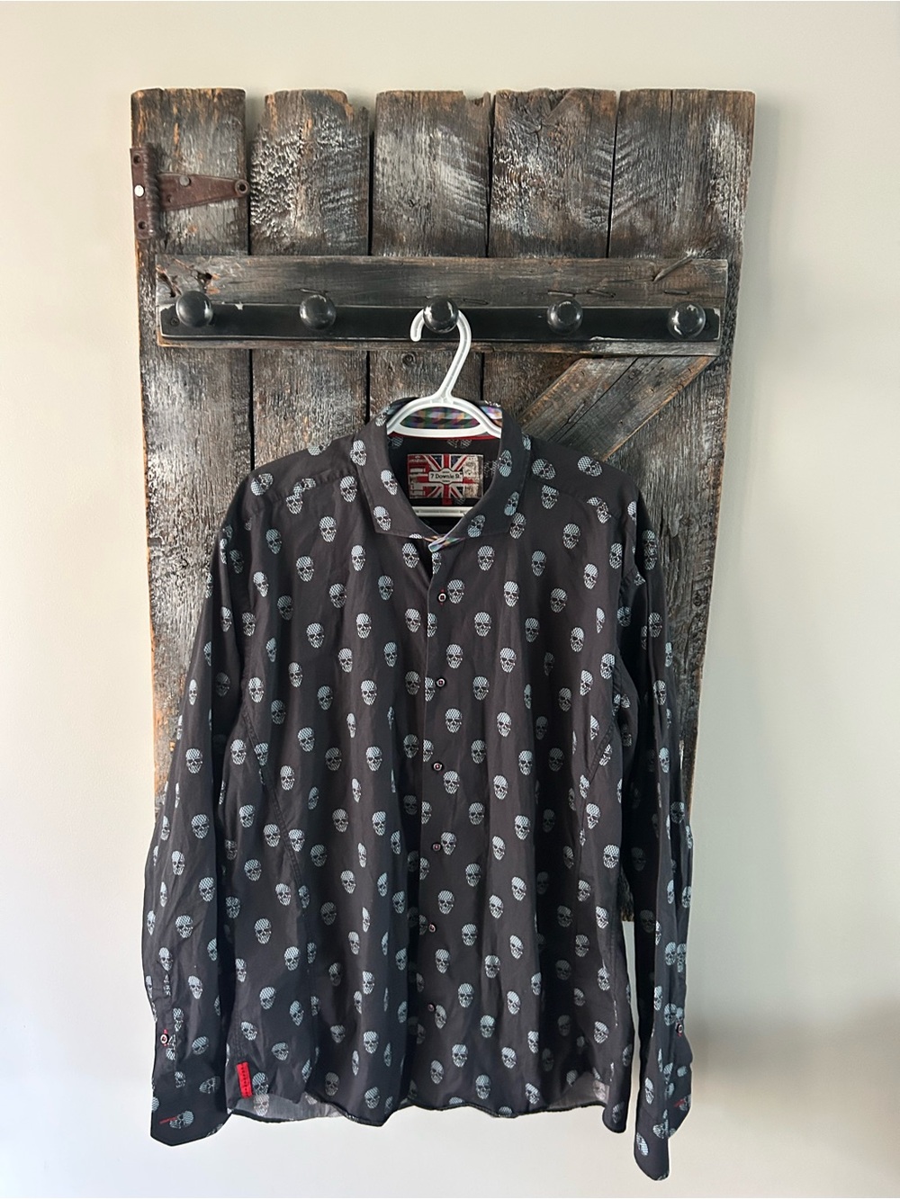 Men's 7 Downie Street Dune Black Skull-Print Long-Sleeve Button-Down Shirt